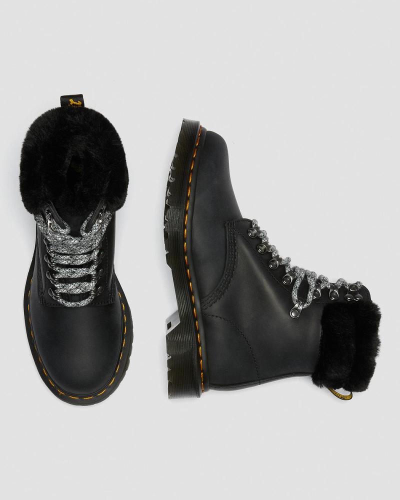 Dr Martens 1460 Serena Collar Faux Fur Gevoerde Veterlaarzen Dames Zwart | NL 578UZG